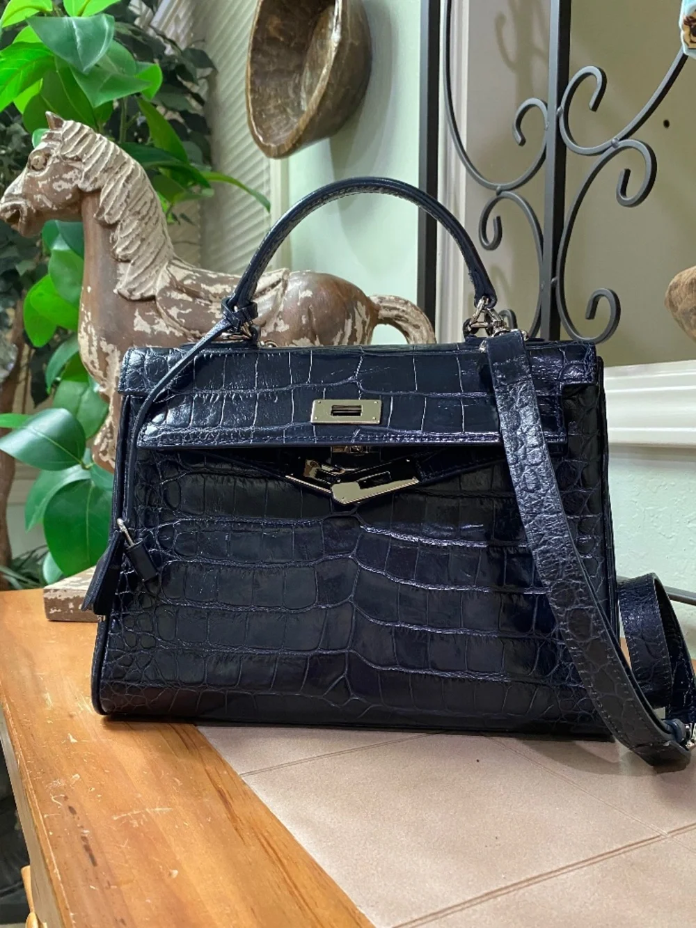 Top handle leather bag